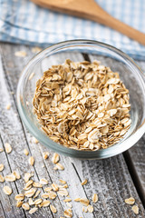 Cereal oatmeal in bowl.