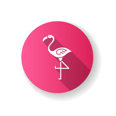 Flamingo pink flat design long shadow glyph icon. Exotic wild bird. Tropical creature. Wildlife. South american habitat. Silhouette RGB color illustration