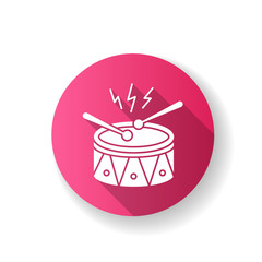 Drum with drumsticks pink flat design long shadow glyph icon. Musical instrument. Brazilian carnival. Samba. Festive drum parade. Musical movement. National holiday. Silhouette RGB color illustration