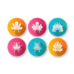 Brazilian carnival hat flat design long shadow glyph icons set. Crown with plumage. Traditional headwear. Ethnic festival. National holiday. Masquerade parade. Silhouette RGB color illustration