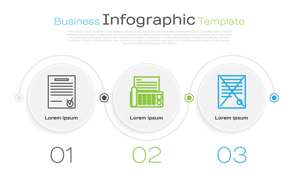 Set Line Confirmed Document And Check Mark, Fax Machine And Delete File Document. Business Infographic Template. Vector