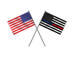 Police and Firefighter American Flags Illustration