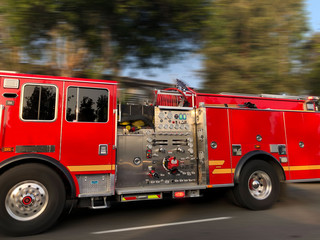 A truck running to the scene of a accident