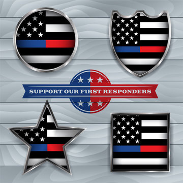 Police and Firefighter American Flags Emblem Illustration