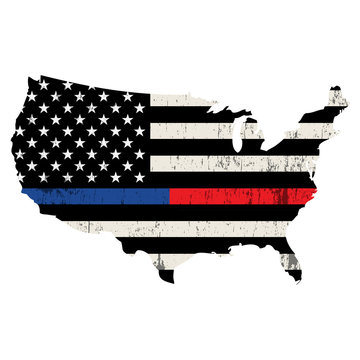 Police and Firefighter USA Support Illustration