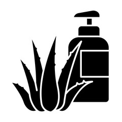 Herbal lotion black glyph icon. Plant based cream. Natural gel. Organic bathing product. Cosmetology and dermatology. Aloe vera extract. Silhouette symbol on white space. Vector isolated illustration