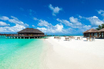  landscape of Maldives beach. Tropical sea . Background for summer holiday and vacation concept.