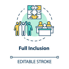 Full inclusion concept icon. Student group dynamics. Diverse community. Positive support. Inclusive education idea thin line illustration. Vector isolated outline RGB color drawing. Editable stroke