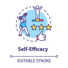 Self efficacy concept icon. Personal potential realization. Professional training. Movement to goal idea thin line illustration. Vector isolated outline RGB color drawing. Editable stroke