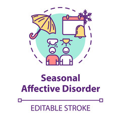 Fototapeta premium Seasonal affective disorder concept icon. SAD depression. Dependence of mood on weather. Mental health idea thin line illustration. Vector isolated outline RGB color drawing. Editable stroke