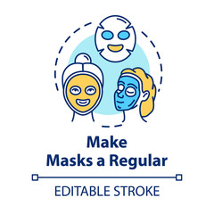 Make masks regular concept icon. Skincare, spa, cosmetology and dermatology, beauty procedure idea thin line illustration. Vector isolated outline RGB color drawing. Editable stroke
