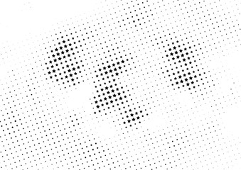 Abstract halftone dotted background. Monochrome futuristic grunge pattern, stars.  Vector modern optical pop art texture for posters, site, postcard, cover, labels, vintage sticker, mock-up layout.