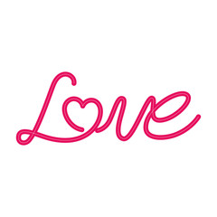 love label in neon light on white background