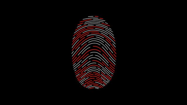 Scanner showing the three basic types of patterns in fingerprints: arch, loop and whorl. Fingerprint recognition. Biometric search and authentication. Security technology. Black and White. 