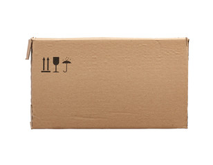 rectangular box of brown cardboard isolated on a white background