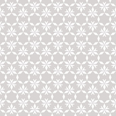 Vector geometric floral seamless pattern. Subtle white and gray background