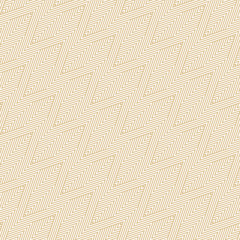 Golden vector geometric seamless pattern with zigzag stripes, diagonal lines