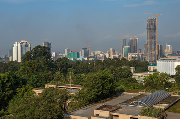 Addis Abeba. A view over the city from the Hilton Hotel. Massive construction of bank and office...