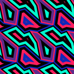 Vector abstract seamless pattern with geometric shapes, colorful elements, lines