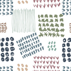 Abstract trendy seamless pattern with pale colors doodle textured hand drawn geometric shapes. Tender vector texture with square elements for textile, wrapping paper, surface, background, wallpaper