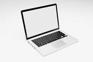 Laptop computer with blank white screen isolate on white background. screen mockup template