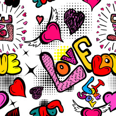A seamless background of love. Graffiti. Print with hearts. Happy Valentine's Day. Vector illustration