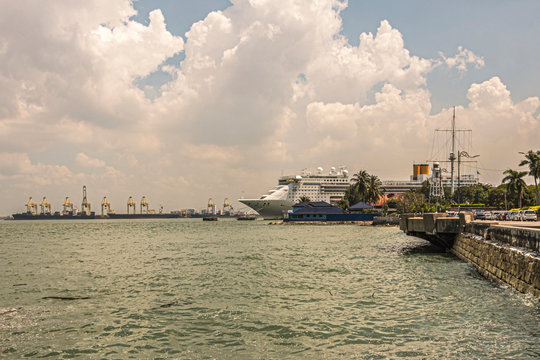 Georgetown Harbor On Penang Island, Over The Strait Of Malacca. Malaysia