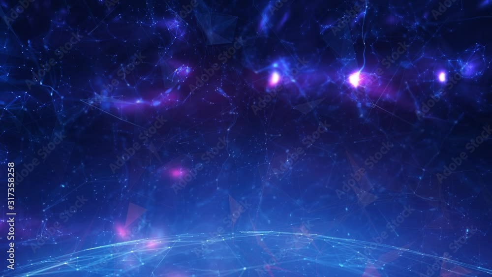 Poster abstract sphere rotation in digital cyberspace network with blurry lines and dots copy space animati