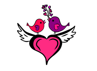 Multi-colored cute birds in love. Happy Valentine's Day. Vector illustration