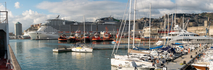 Genoa's old port full of full of moored boats