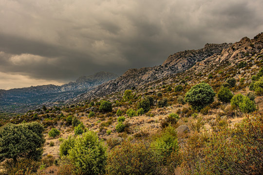 Storm clouds over the landscape of the Sierra de Guadarrama. europe spain madrid