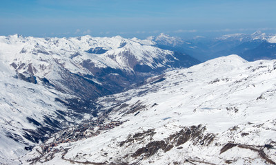 val thorens les menuires valley sunset view snowy mountain landscape France alpes