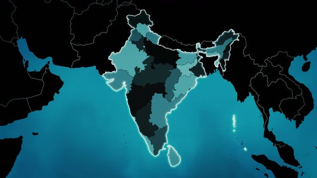 World map with India administrative divisions, airports and highways. Blue. More options in my portfolio.  