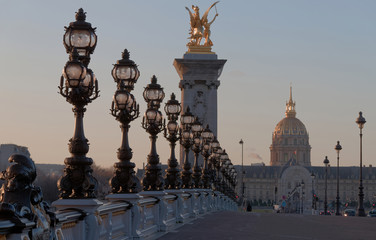 Ornate lamp posts along the Alexandre bridge III br in Paris