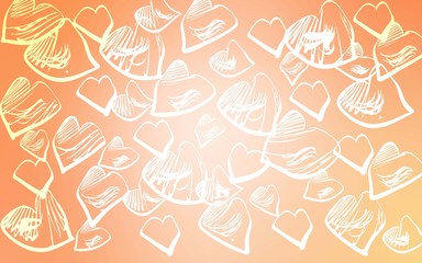 Light Orange vector background with hearts. Blurred decorative design in doodle style with hearts. Design for ad, poster, banner of Valentine Day.
