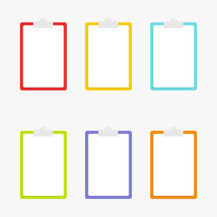 Clipboards. Set of multicolored clipboards. Office clipboards. Vector illustration. EPS 10.
