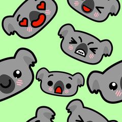 Seamless pattern with cute kawaii emoji koalas vector cartoon illustration