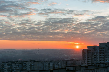 Beautiful red sunset over the city, cityscape