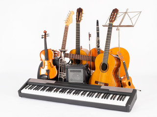 musical instruments in white background