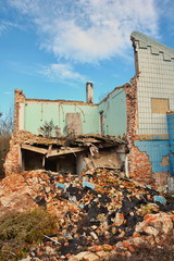 Destruction brought about by a strong earthquake.