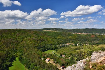 Fototapeta na wymiar View on the landscape in Svaty Jan pod skalou - Czechia