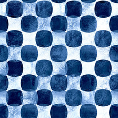Motif géométrique sans couture avec grunge monochrome bleu marine aquarelle abstraite des formes qui se chevauchent fond quadrillé