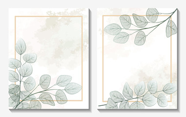Beautiful background with leaves. Wedding invitation , watercolor, isolated on white.  Vector illustration. EPS 10
