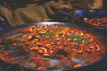 Variety assortment of different traditional Hungarian street food at one of the stalls in the...