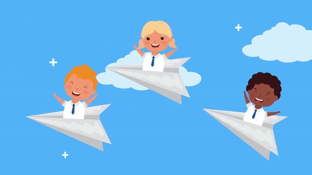 kids flying in paper airplanes