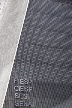 Sao Paulo, Brazil -  december 29 2019 - Logo of fiesp, ciesp, sesi, senai on facade of building of this organization in Avenue Paulista 