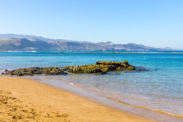 Las Canteras Beach (Playa de Las Canteras) in Las Palmas de Gran Canaria city, Canary island,...