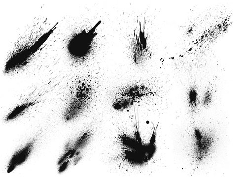 Set of black ink brushes. Black ink splatter brushes