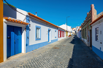 beautiful white and blue houses in traditional Portuguese design 