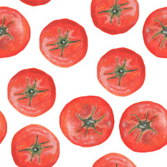 Watercolor tomatoes seamless pattern. Bright juicy vegetables. Hand drawn background. 